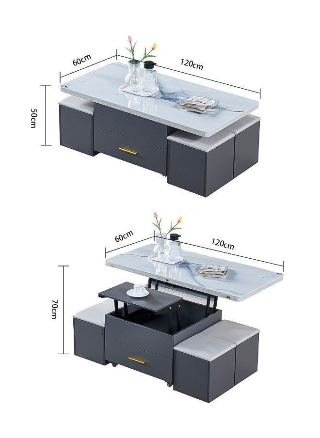Lift-Top Coffee Table with 4 Stools,Modern Space Saving Center Table, Multi-Functional Adjustable Coffee Table with Hidden Storage Compartment