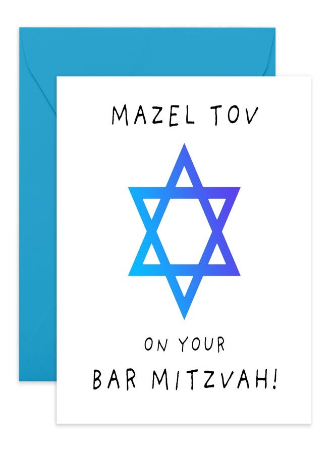 CENTRAL 23 Bar Mitzvah Card - 'BAR MITZVAH BLUE' - Perfect for Celebrating a Special Milestone with Joy and Elegance - Ideal for Family Friends Community Jewish - Comes With Stickers - Image 1