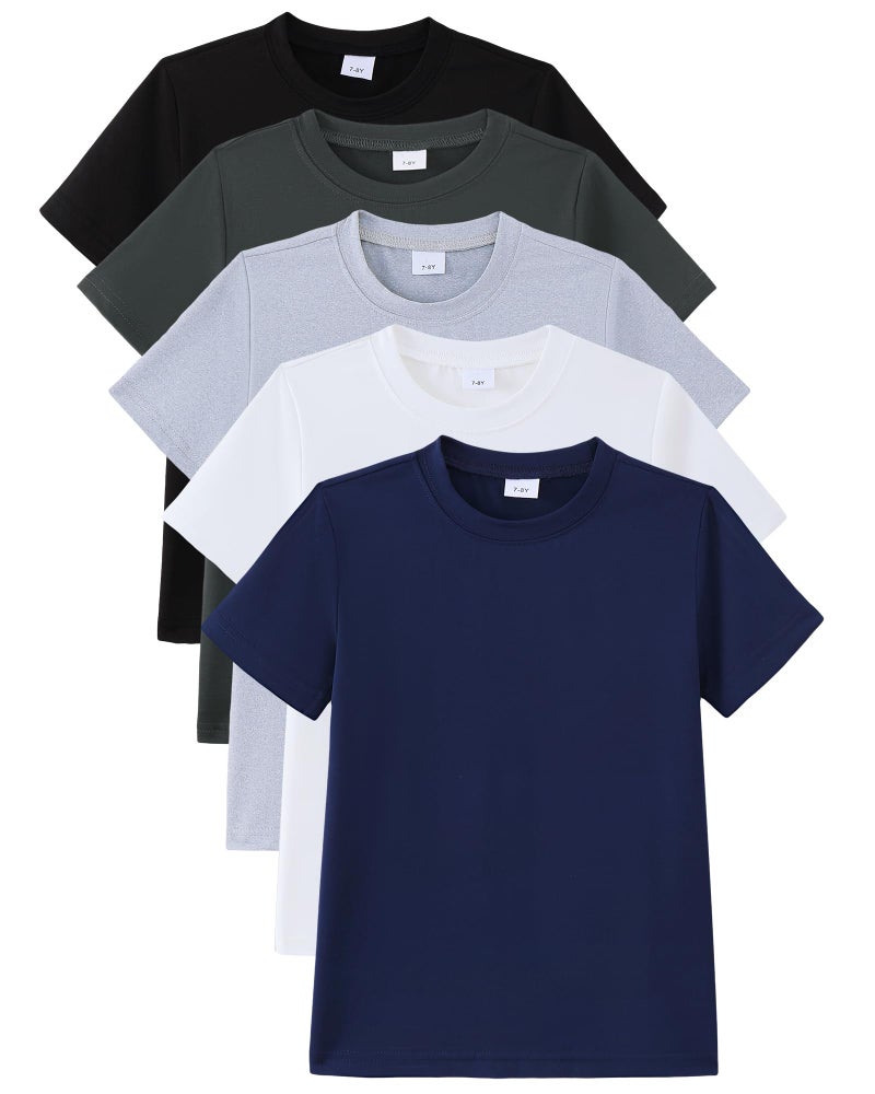 Jecson 5 Pack Boys T Shirts Boys Clothes Boys' Tops, Tees & Shirts Boys Plain T Shirts Soft Crewneck Top Tees Shirts Boys Clothes Size 10-12 Youth - Image 1