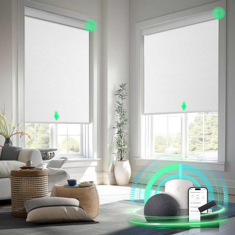 MANSNIX Motorized Blinds with Remote Blackout Blinds for Indoor Windows Smart Home Cordless Blinds  Roller Shades with Valance Electric Window Blinds  Automatic Shades White33 Wx72 H