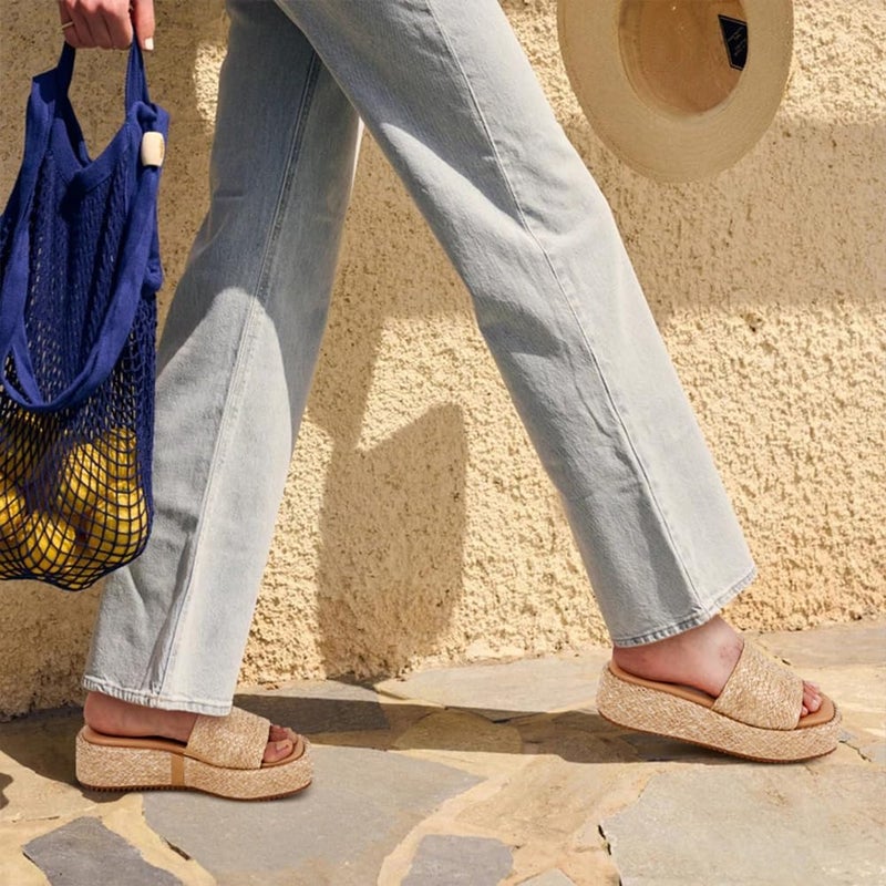 EQAUDES Platform Sandals Women Summer Brown Wedge Espadrilles Cute Raffia Beach Sandals Comfortable Straw Woven Vacation Sandals Dressy - Image 5