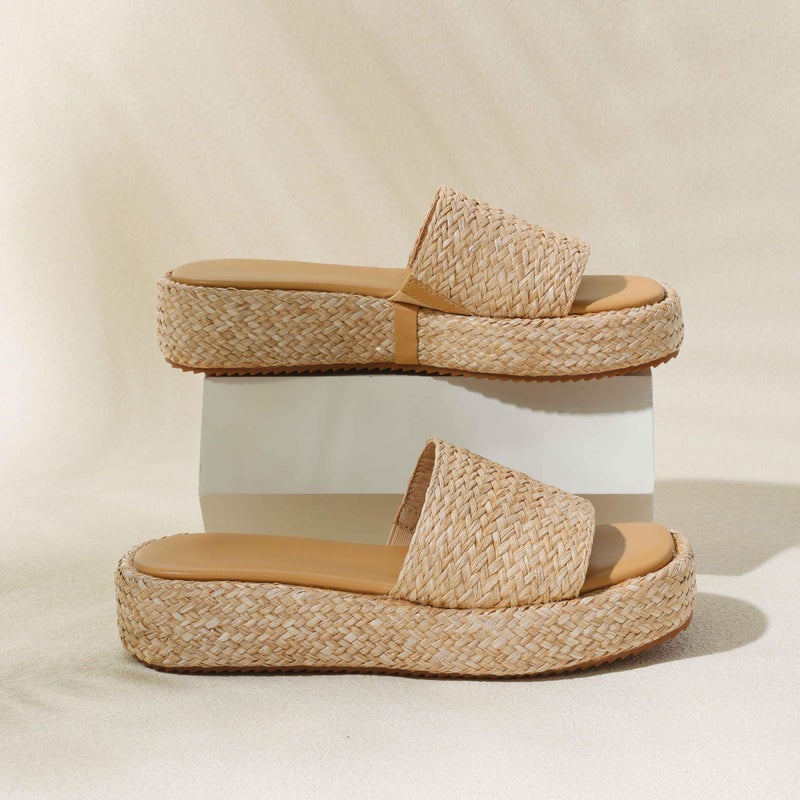 EQAUDES Platform Sandals Women Summer Brown Wedge Espadrilles Cute Raffia Beach Sandals Comfortable Straw Woven Vacation Sandals Dressy - Image 3