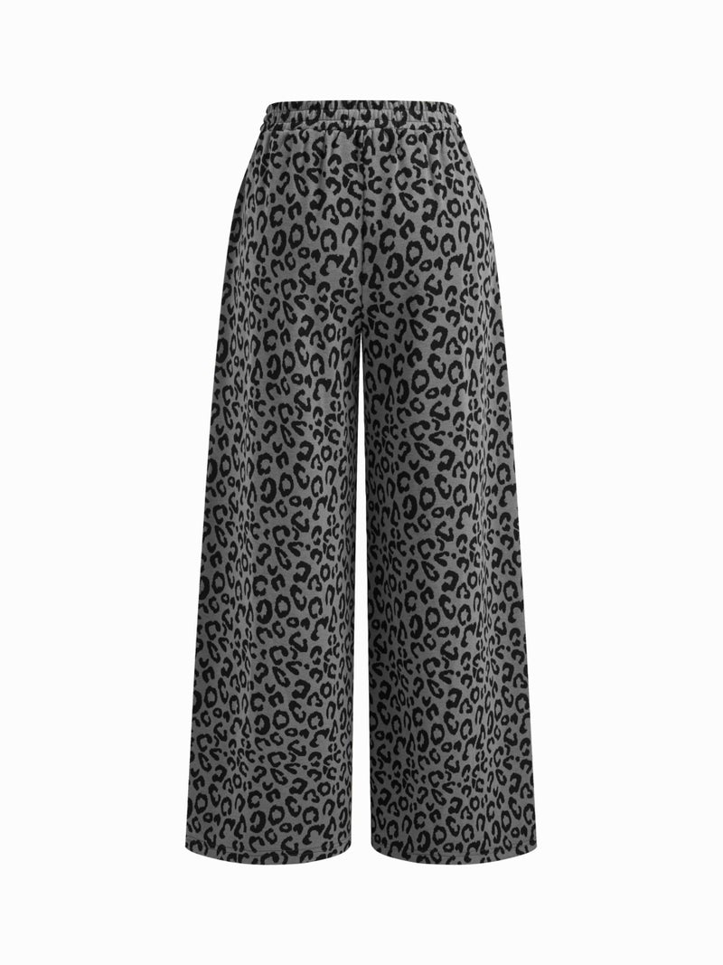CIDER Women Leopard Print Wide Leg Lounge Pants Sweatpants Elastic Waist Casual Trousers with Pockets - Image 5