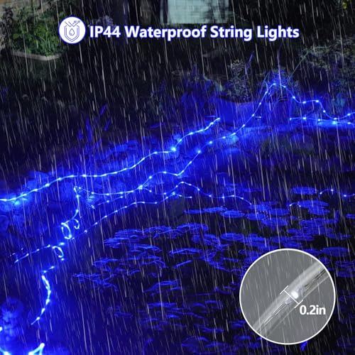 YEGUO Solar Rope Lights Outdoor Waterproof, 2 Packs Each 33ft 100 LED String Lights, 8 Modes Fairy Lights in Clear Thin Tube for Camping Fence Patio Garden Trampoline Deck(Blue) - Image 4