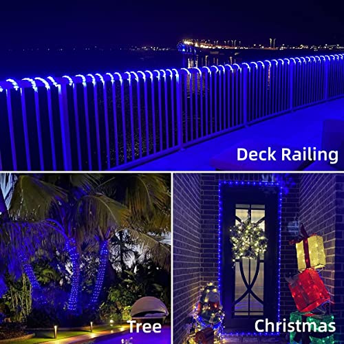 YEGUO Solar Rope Lights Outdoor Waterproof, 2 Packs Each 33ft 100 LED String Lights, 8 Modes Fairy Lights in Clear Thin Tube for Camping Fence Patio Garden Trampoline Deck(Blue) - Image 5