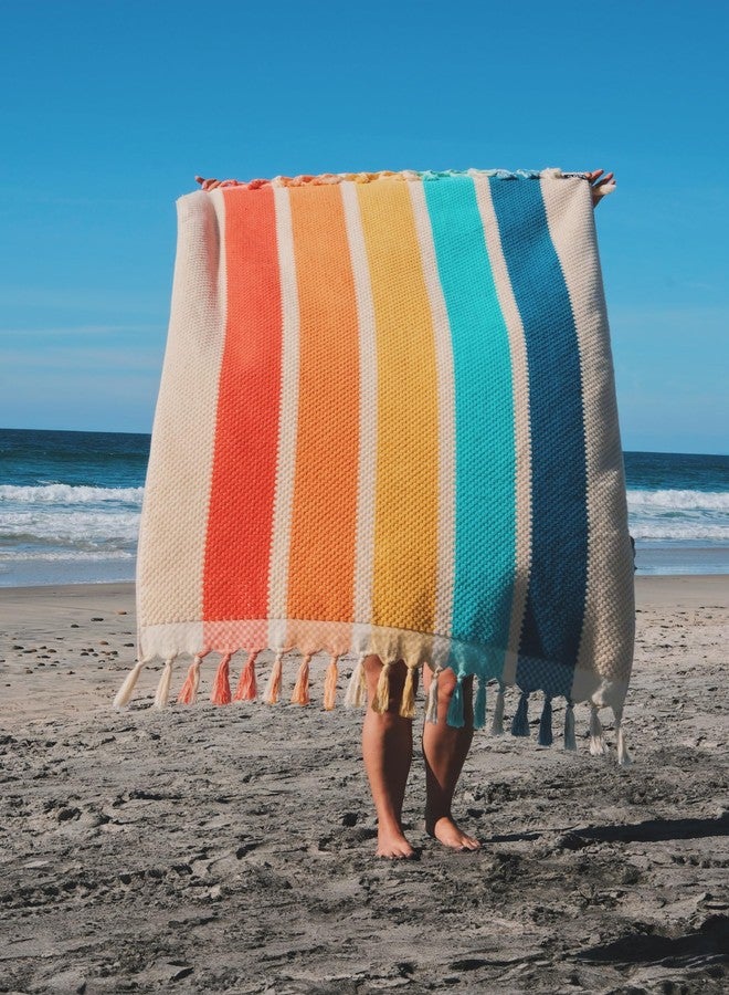 Neso Extra Large Beach Towel 100% Cotton Jacquard Weave with Extra Absorbency - for Beach, Pool, Swimming (Rainbow) - Image 3
