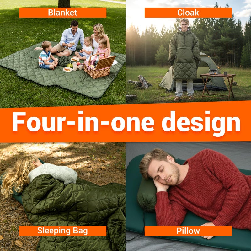 FUNANASUN Hooded Camping Blanket Poncho, Stadium Woobie Blanket, Machine Washable/650FP Insulation, Ultralight & Packable, Fit Most Adult Sizes, Can Be Used as Shawl/Wearable Sleeping Bag/Cloak - Image 4