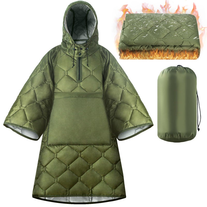 FUNANASUN Hooded Camping Blanket Poncho, Stadium Woobie Blanket, Machine Washable/650FP Insulation, Ultralight & Packable, Fit Most Adult Sizes, Can Be Used as Shawl/Wearable Sleeping Bag/Cloak - Image 1