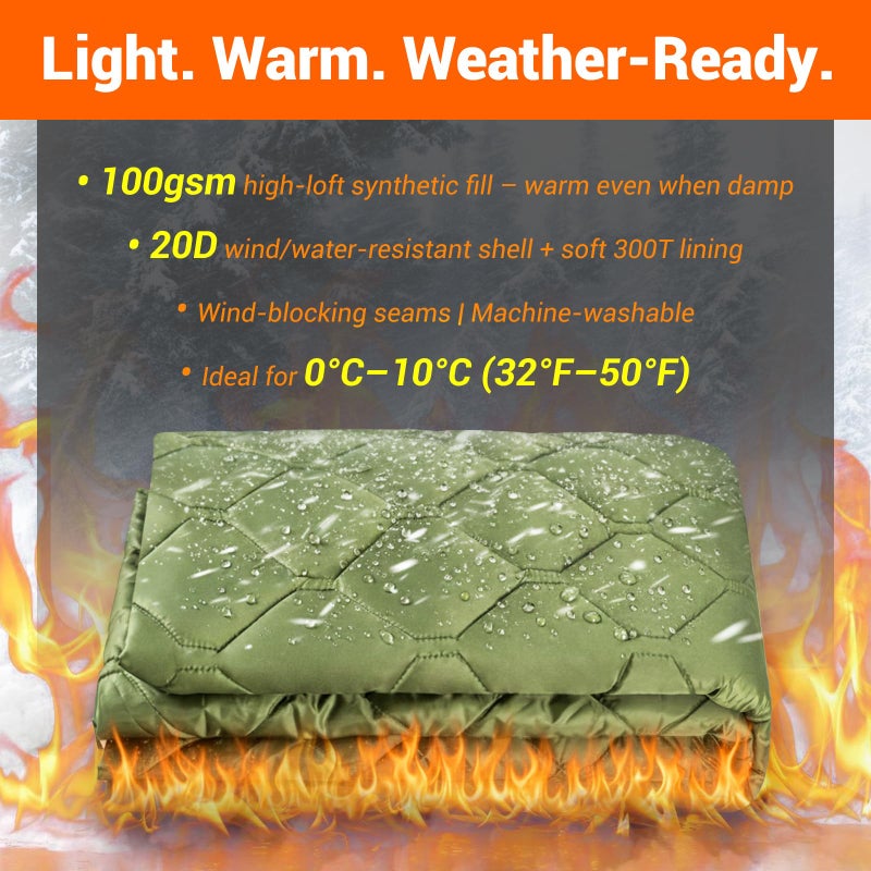 FUNANASUN Hooded Camping Blanket Poncho, Stadium Woobie Blanket, Machine Washable/650FP Insulation, Ultralight & Packable, Fit Most Adult Sizes, Can Be Used as Shawl/Wearable Sleeping Bag/Cloak - Image 2