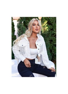 Squality Leisure Tassels Denim Short Jacket Women White