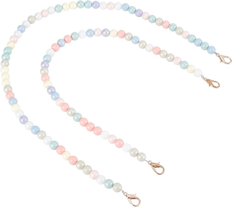 comfrt 2 Sizes Acrylic Bead Bag Chain Handle, Colorful Bead Purse Handle Candy Colors Shoulder Strap Replacement Handbag Strap with Metal Buckles Handbag Decorations(17.8/23.3 inches) - Image 1