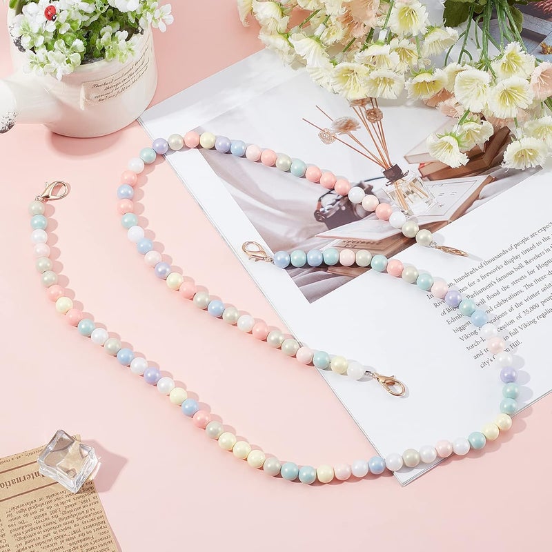 comfrt 2 Sizes Acrylic Bead Bag Chain Handle, Colorful Bead Purse Handle Candy Colors Shoulder Strap Replacement Handbag Strap with Metal Buckles Handbag Decorations(17.8/23.3 inches) - Image 2