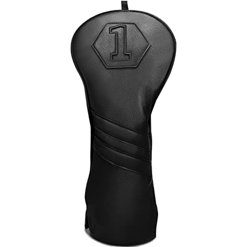 2thpart Golf Head Covers, Driver Headcover Golf Club Head Cover PU Leather Classic Black (Driver) - Image 1
