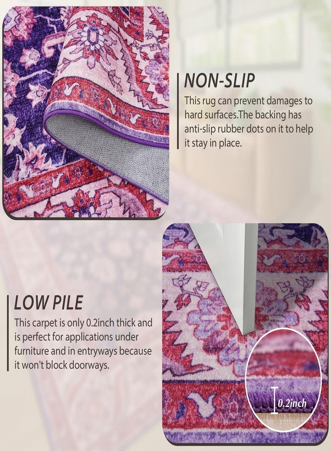 Rtizon Area Rugs for Living Room, 4x6 Washable Rugs for Bedroom, Non-Slip Retro Floral Carpet for Girls's Beside Dorm Entryway Office Kitchen Dining Room, Blue and Purple - Image 3