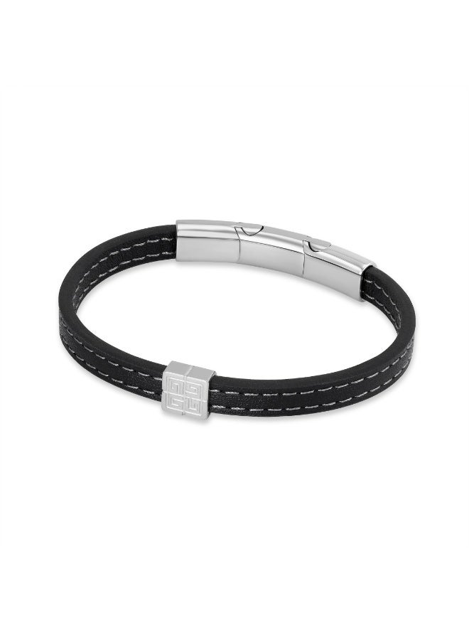 Guy Laroche Charlie Stainless Steel Bracelet with Black Flat Leather - Image 1