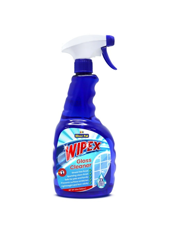 Silver Pot Wipe X Glass Cleaner Spray 946 ml, Advanced Glass Cleaning Solution with Fresh Scent for Smooth, Shiny and Sparkling Glass, Clean Mirror, Just Spray – Wipe – Clean - Image 1