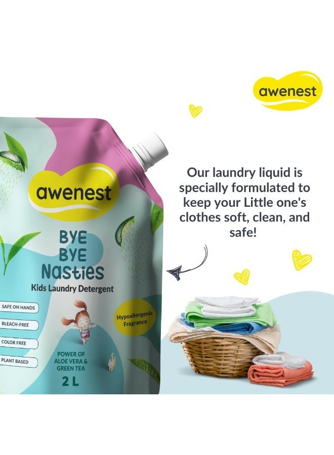 awenest Kids Laundry Liquid Detergent - 100% Plant-Based with Bio-Enzymes, Aloe Vera & Green Tea | Hypoallergenic & Bleach-Free | Safe for Newborns and Children | 2L Pack - Image 2