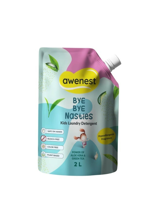 awenest Kids Laundry Liquid Detergent - 100% Plant-Based with Bio-Enzymes, Aloe Vera & Green Tea | Hypoallergenic & Bleach-Free | Safe for Newborns and Children | 2L Pack - Image 1