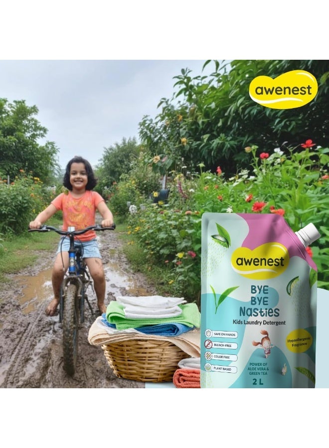 awenest Kids Laundry Liquid Detergent - 100% Plant-Based with Bio-Enzymes, Aloe Vera & Green Tea | Hypoallergenic & Bleach-Free | Safe for Newborns and Children | 2L Pack - Image 4
