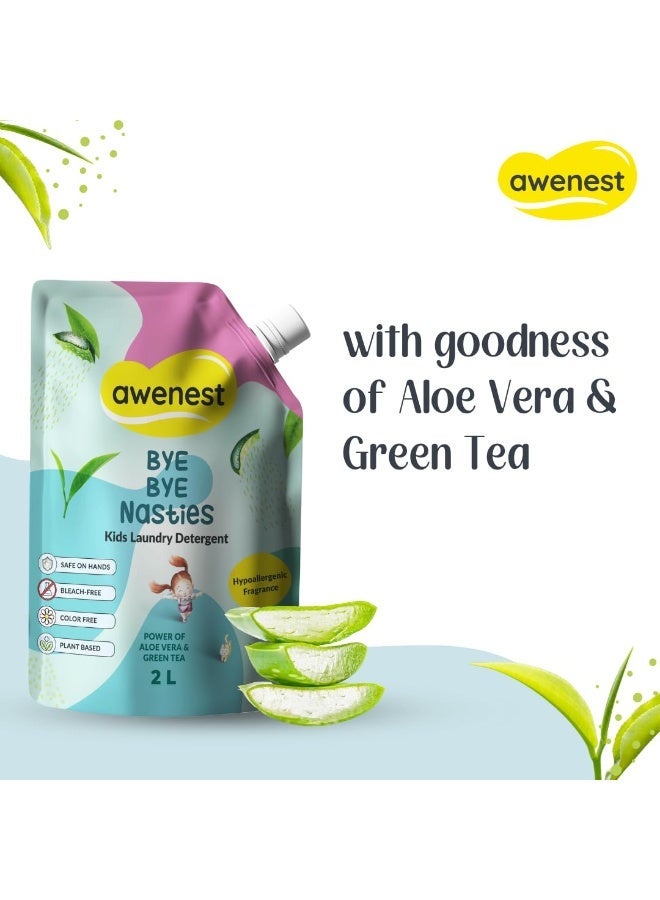 awenest Kids Laundry Liquid Detergent - 100% Plant-Based with Bio-Enzymes, Aloe Vera & Green Tea | Hypoallergenic & Bleach-Free | Safe for Newborns and Children | 2L Pack - Image 3