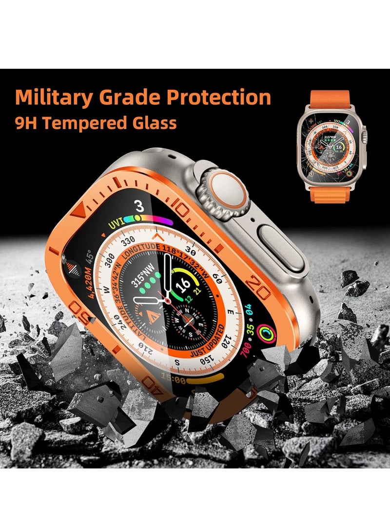 Durable Metal Case for Apple Watch Ultra 49mm with Tempered Glass Protector 2 Pack Orange  - Image 3