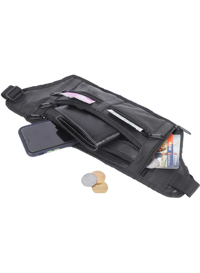 K London Unisex Real Leather Flat Waist Bag Fanny Pack Bumbag Waist Pouch Passport Holder Travel Shoulder Bag (2914_Black) - Image 2