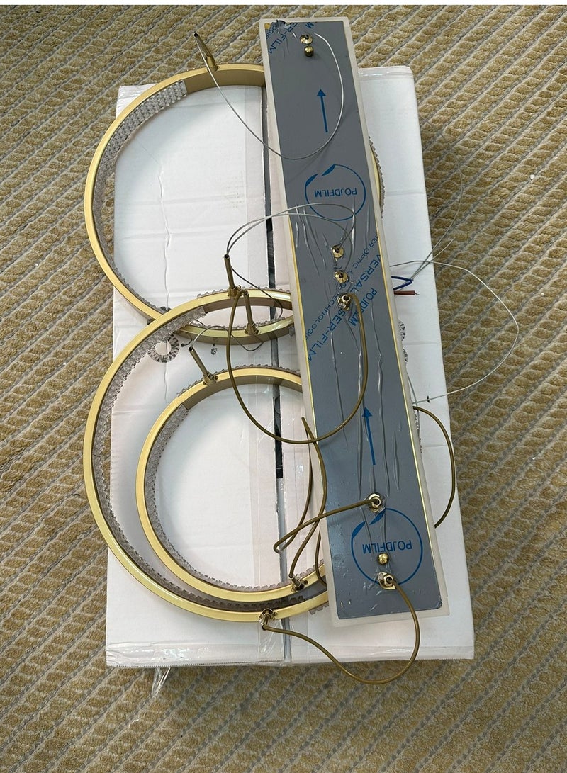 Loquat Chandelier with a golden LED pendant with three ring lights, size 35*35*25 cm - Image 2