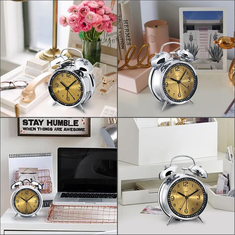 Peakeep Loud Alarm Clock for Heavy Sleepers Adults, Metal 4.5" Twin Bell Battery Operated Alarm Clocks for Bedrooms Decoration (Golden)… - Image 4