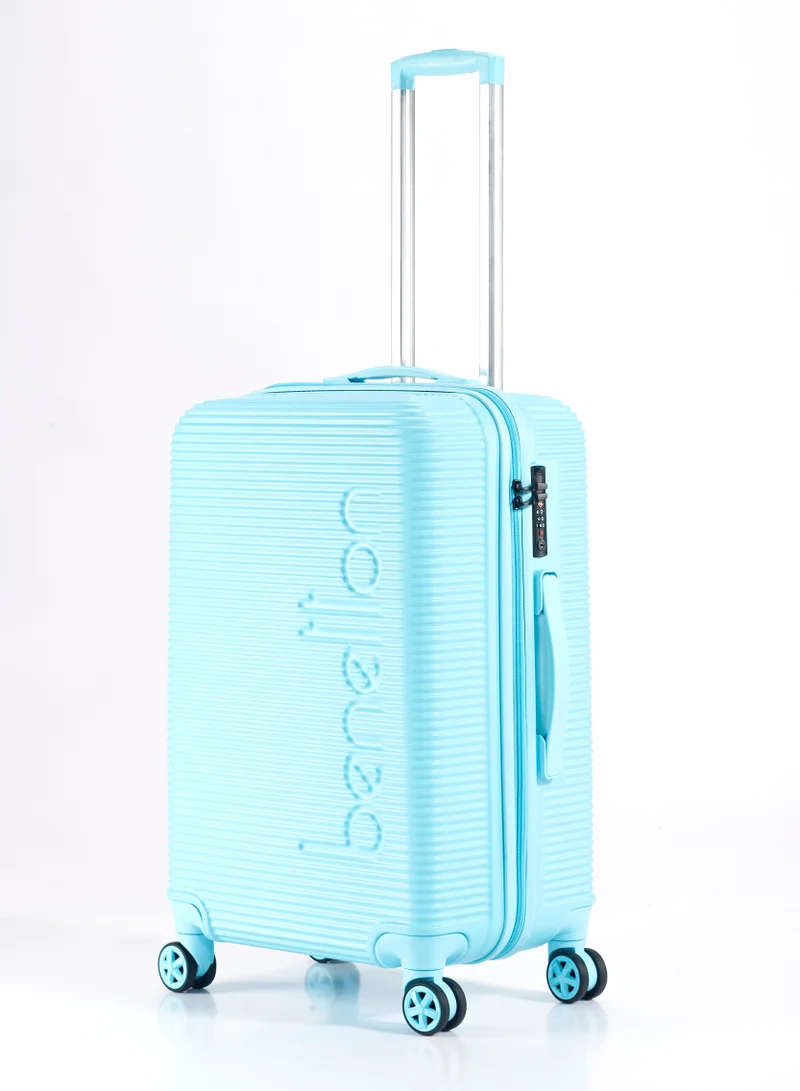 UNITED COLORS OF BENETTON BNTA-204 24Inch- Checked Luggage with TSA Lock| Material- Acrylonitrile Butadiene Styrene| Adjustable Trolley Handle | Smooth Dual Wheels 360degree rotate| Light Blue