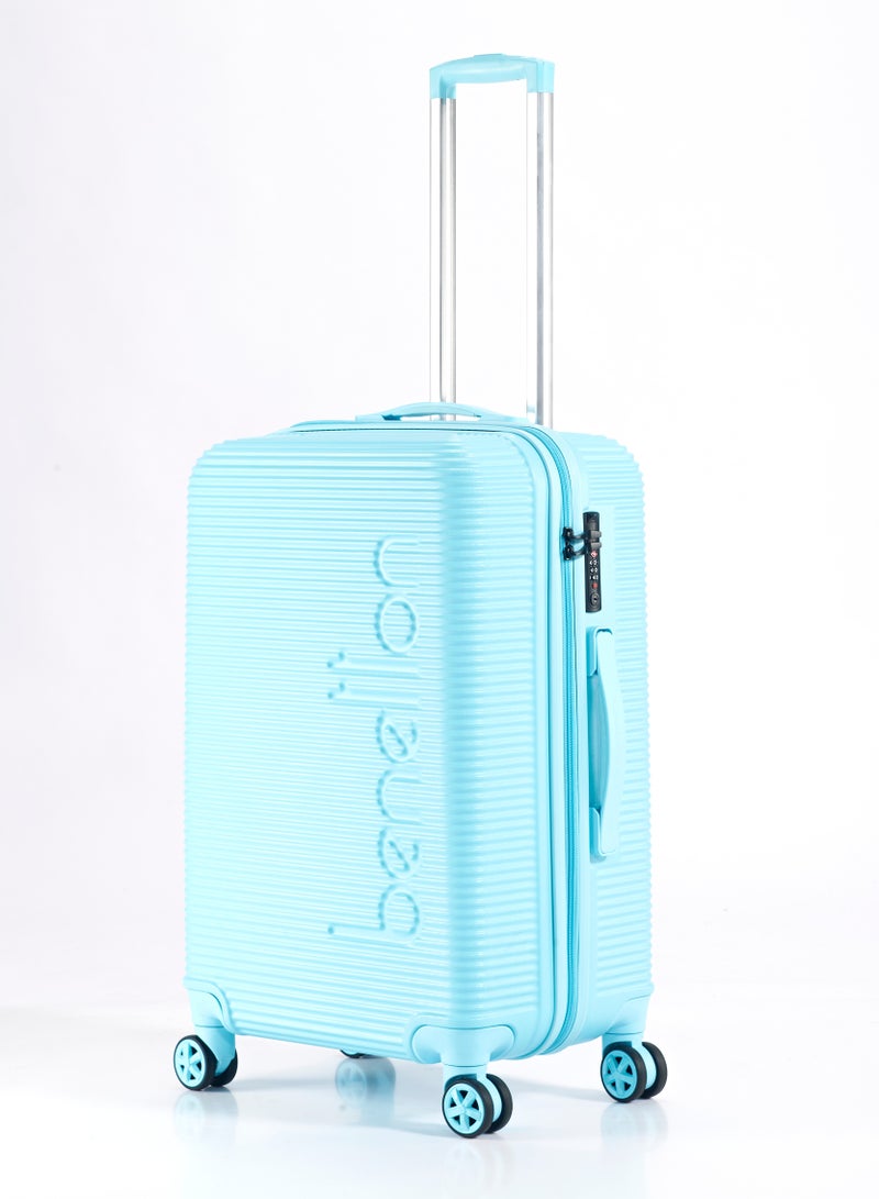 UNITED COLORS OF BENETTON BNTA-204 24Inch- Checked Luggage with TSA Lock| Material- Acrylonitrile Butadiene Styrene| Adjustable Trolley Handle | Smooth Dual Wheels 360degree rotate| Light Blue - Image 3