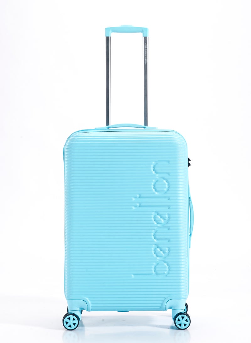 UNITED COLORS OF BENETTON BNTA-204 24Inch- Checked Luggage with TSA Lock| Material- Acrylonitrile Butadiene Styrene| Adjustable Trolley Handle | Smooth Dual Wheels 360degree rotate| Light Blue - Image 1