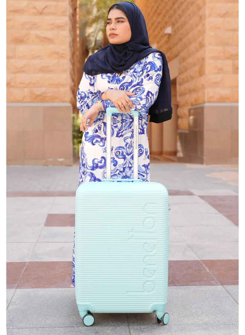 UNITED COLORS OF BENETTON BNTA-204 24Inch- Checked Luggage with TSA Lock| Material- Acrylonitrile Butadiene Styrene| Adjustable Trolley Handle | Smooth Dual Wheels 360degree rotate| Light Blue
