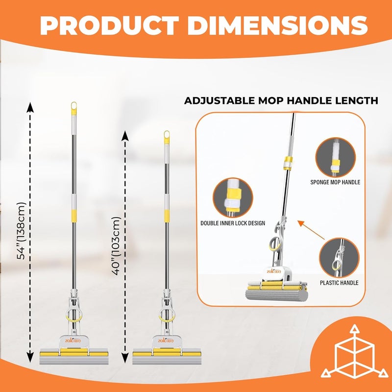 زالكون ZALCOON ممسحة تلسكوبية بأربع بكرات PVA 33 سم، 2 قطعة إسفنج PVA فائقة الامتصاص إضافية، 2 نعال و1 حامل، أداة تنظيف منزلية للمطبخ، البلاط، الأرضيات الصلبة متعددة الأسطح - Image 5