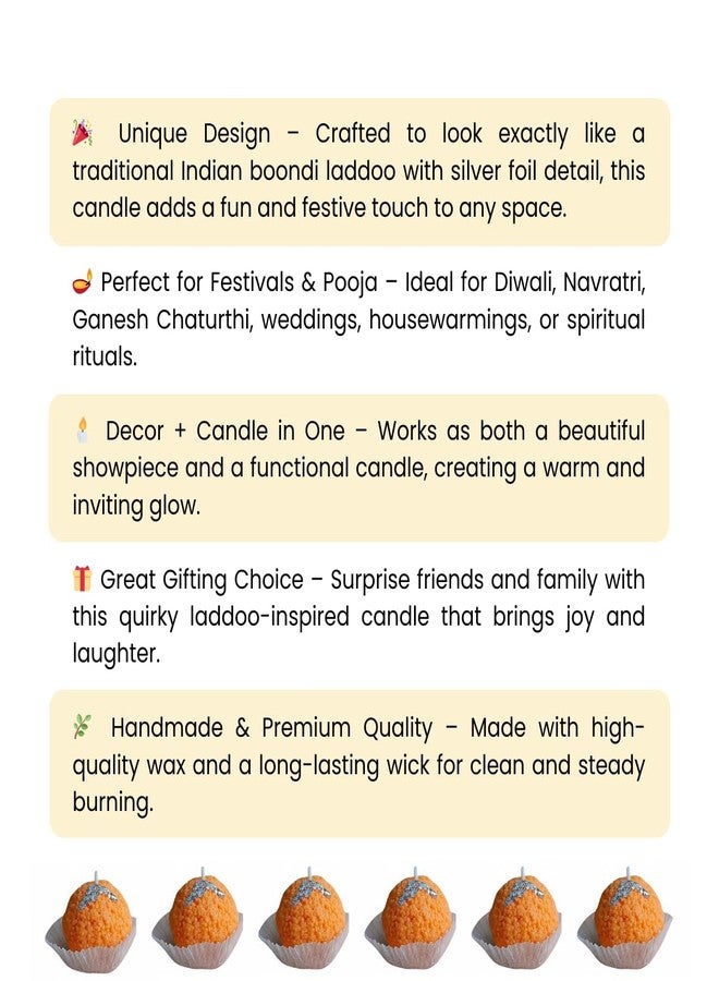 AAURAFUL شموع لادو عطرية من أورافول (مجموعة من 6 قطع) - شموع معطرة مصنوعة يدويًا مستوحاة من الحلويات الهندية التقليدية || شموع موتيشور لادو || شمعة زينة مصنوعة من شمع الصويا 100% - Image 4
