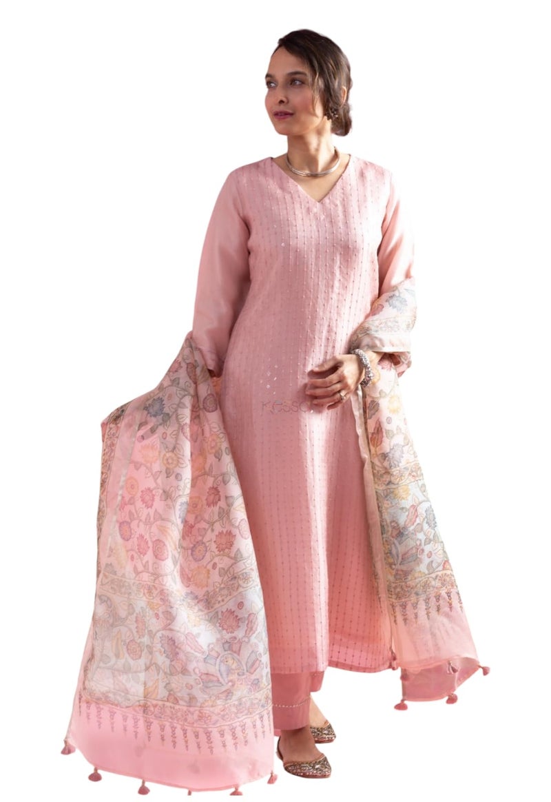 YASHIKA طقم كورتا نسائي 6XL دوباتا تشاندرى أبيض قطن أني ديزاينر طقم نسائي للمناسبات جايبور فارسي سلوار - Image 1