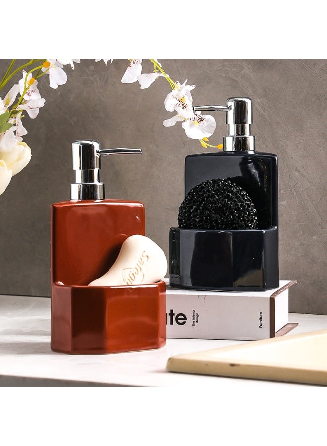 HOMESTAR 2 Pcs Ceramic Soap Dispenser with Built-in Sponge Holder, Durable 2-in-1 Kitchen Sink Organizer Caddy, Refillable Dish Soap Pump for Countertop, Bathroom and Kitchen Sink Accessory - Image 1
