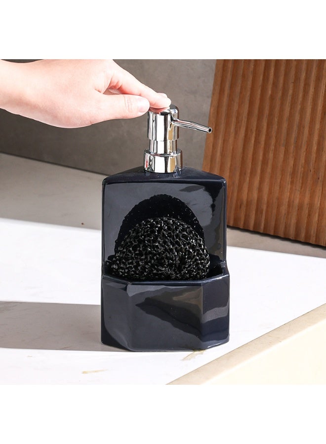HOMESTAR 2 Pcs Ceramic Soap Dispenser with Built-in Sponge Holder, Durable 2-in-1 Kitchen Sink Organizer Caddy, Refillable Dish Soap Pump for Countertop, Bathroom and Kitchen Sink Accessory - Image 2