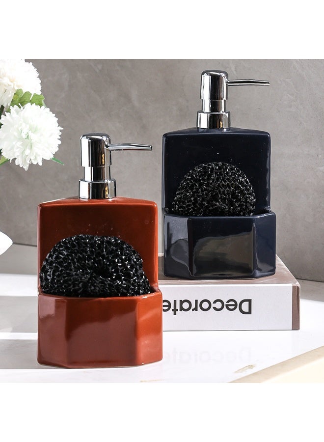HOMESTAR 2 Pcs Ceramic Soap Dispenser with Built-in Sponge Holder, Durable 2-in-1 Kitchen Sink Organizer Caddy, Refillable Dish Soap Pump for Countertop, Bathroom and Kitchen Sink Accessory - Image 3