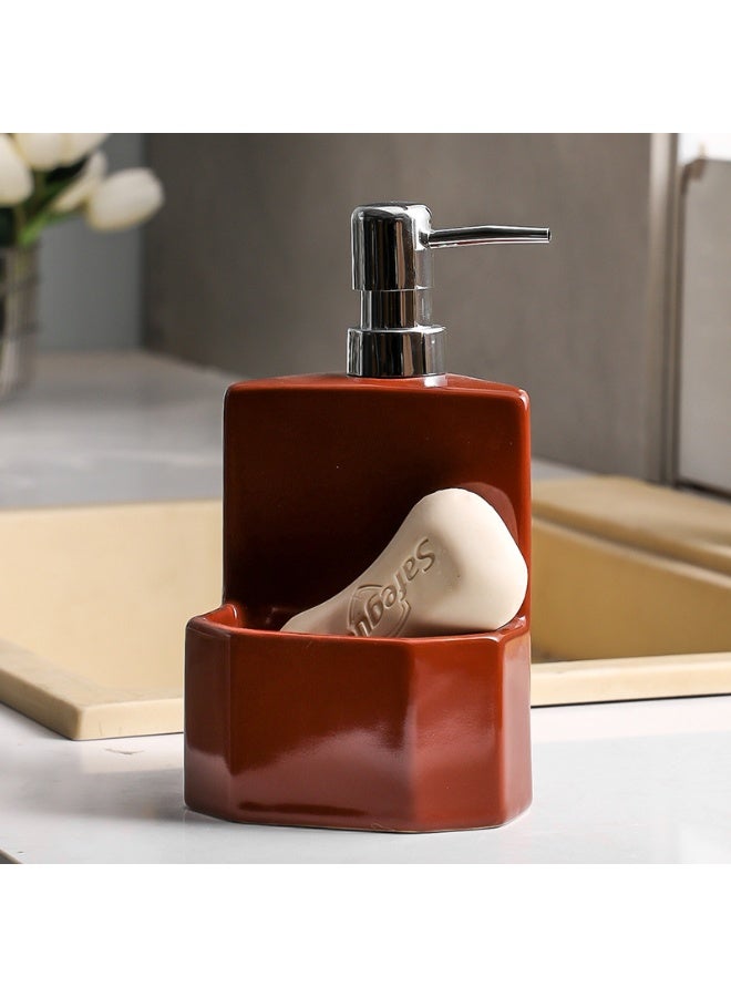 HOMESTAR 2 Pcs Ceramic Soap Dispenser with Built-in Sponge Holder, Durable 2-in-1 Kitchen Sink Organizer Caddy, Refillable Dish Soap Pump for Countertop, Bathroom and Kitchen Sink Accessory - Image 4