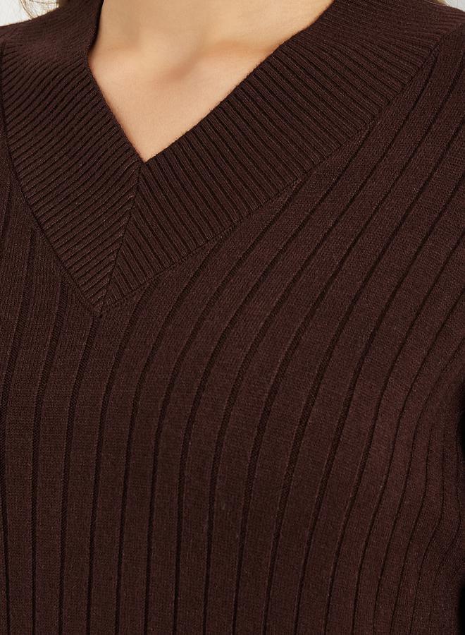 Styli Styli Ribbed Knit V Neck Sweater Midi Dress - Image 3