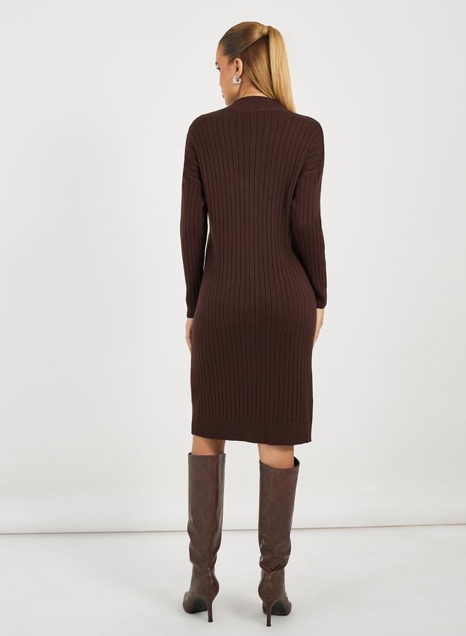 Styli Styli Ribbed Knit V Neck Sweater Midi Dress - Image 4