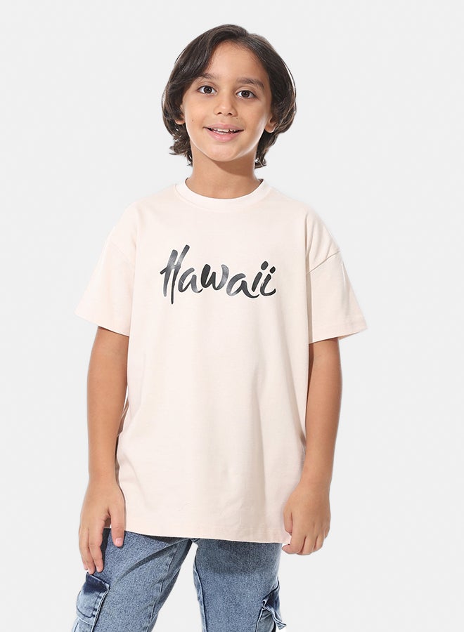 Andora Over Size Printed Half Sleeves Beige T-Shirt_Beige - Image 1