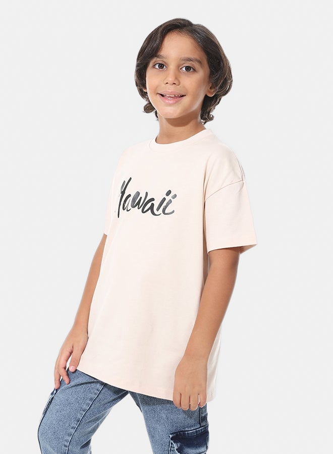 Andora Over Size Printed Half Sleeves Beige T-Shirt_Beige - Image 2