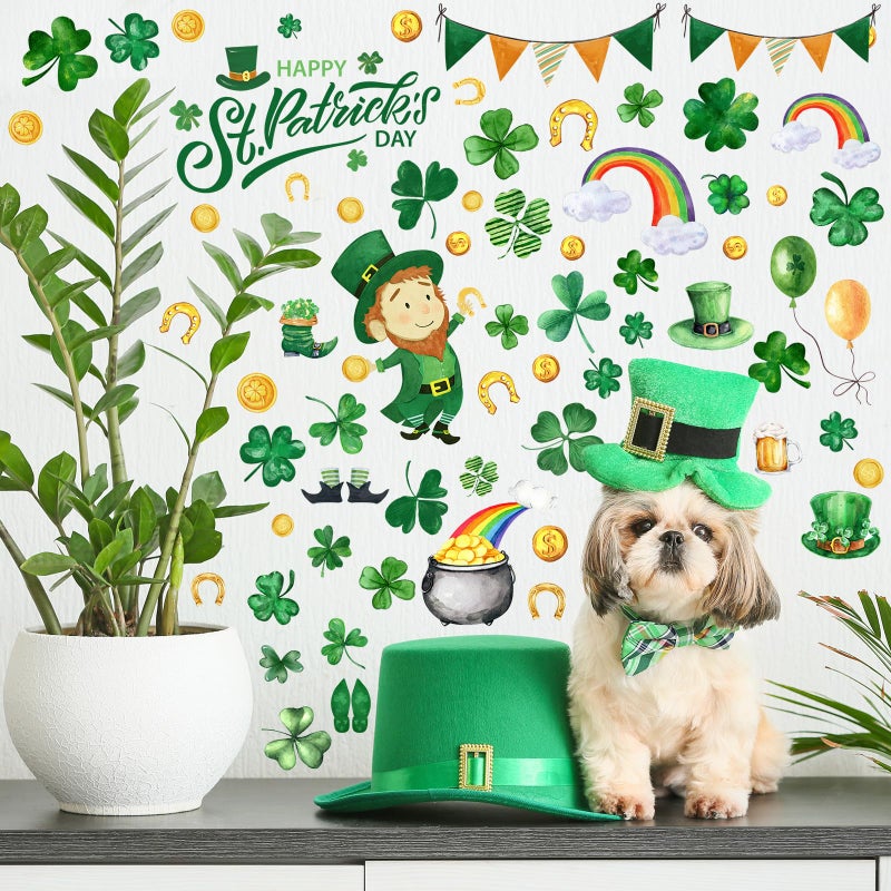 Glenmal Glenmal 77 Pcs St. Patrick's Day Wall Clings Stickers Lucky Shamrock Clover Leprechaun Decals Stickers for St. Patrick's Day Party Wall Window Glass Door Decoration (Hat) - Image 3