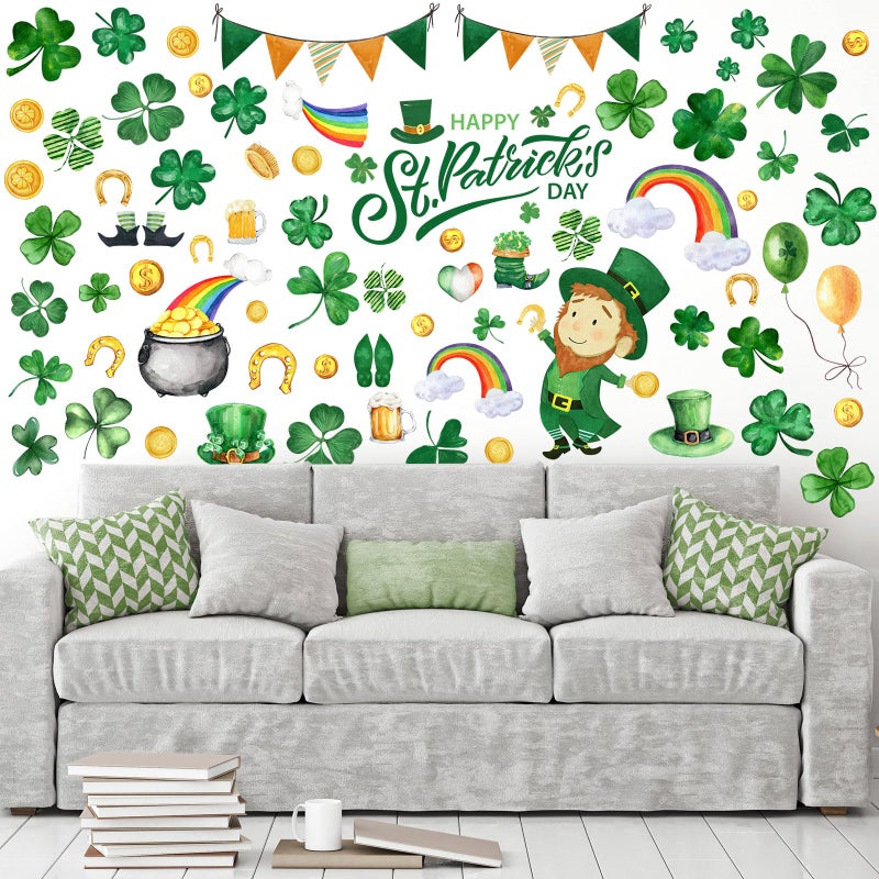 Glenmal Glenmal 77 Pcs St. Patrick's Day Wall Clings Stickers Lucky Shamrock Clover Leprechaun Decals Stickers for St. Patrick's Day Party Wall Window Glass Door Decoration (Hat) - Image 5