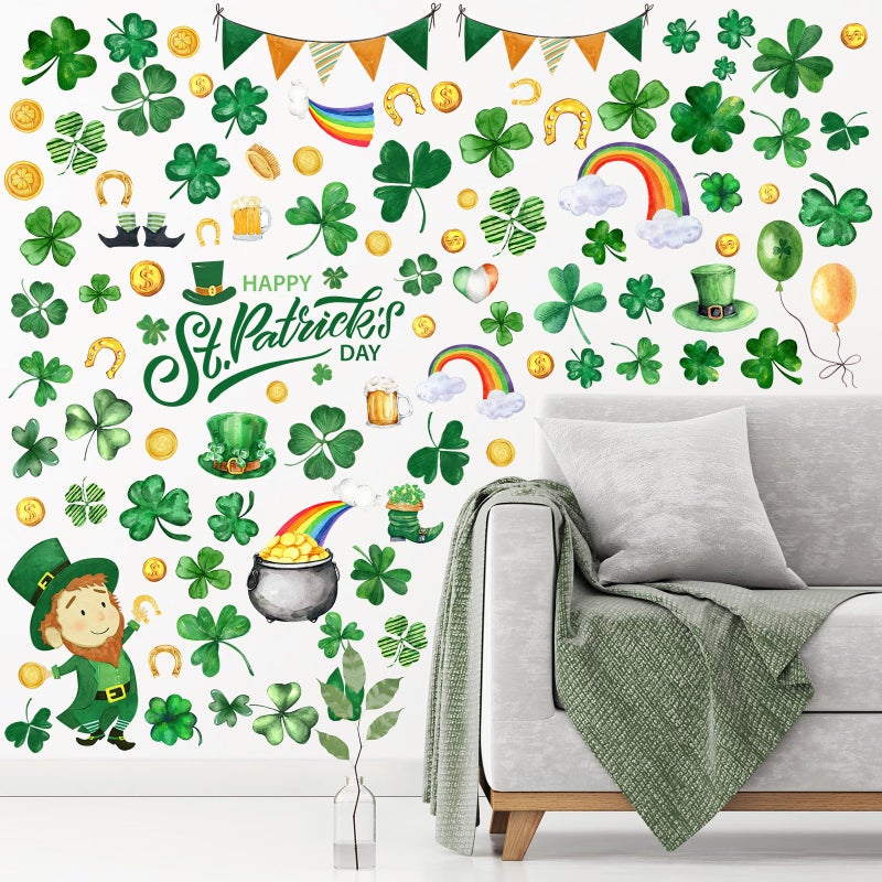 Glenmal Glenmal 77 Pcs St. Patrick's Day Wall Clings Stickers Lucky Shamrock Clover Leprechaun Decals Stickers for St. Patrick's Day Party Wall Window Glass Door Decoration (Hat) - Image 1
