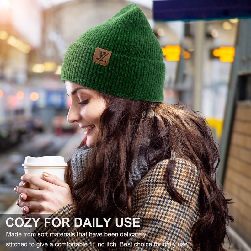 Vgogfly Beanie Men Slouchy Knit Skull Cap Warm Stocking Hats Guys Women Striped Winter Beanie Hat Cuffed Plain Hat - Image 4