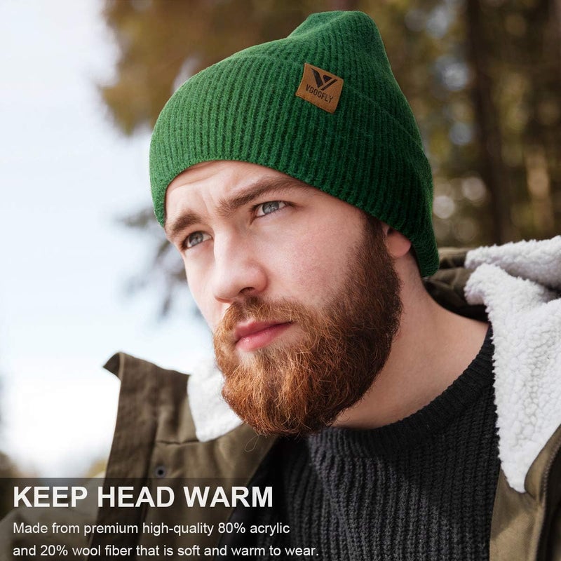 Vgogfly Beanie Men Slouchy Knit Skull Cap Warm Stocking Hats Guys Women Striped Winter Beanie Hat Cuffed Plain Hat - Image 3