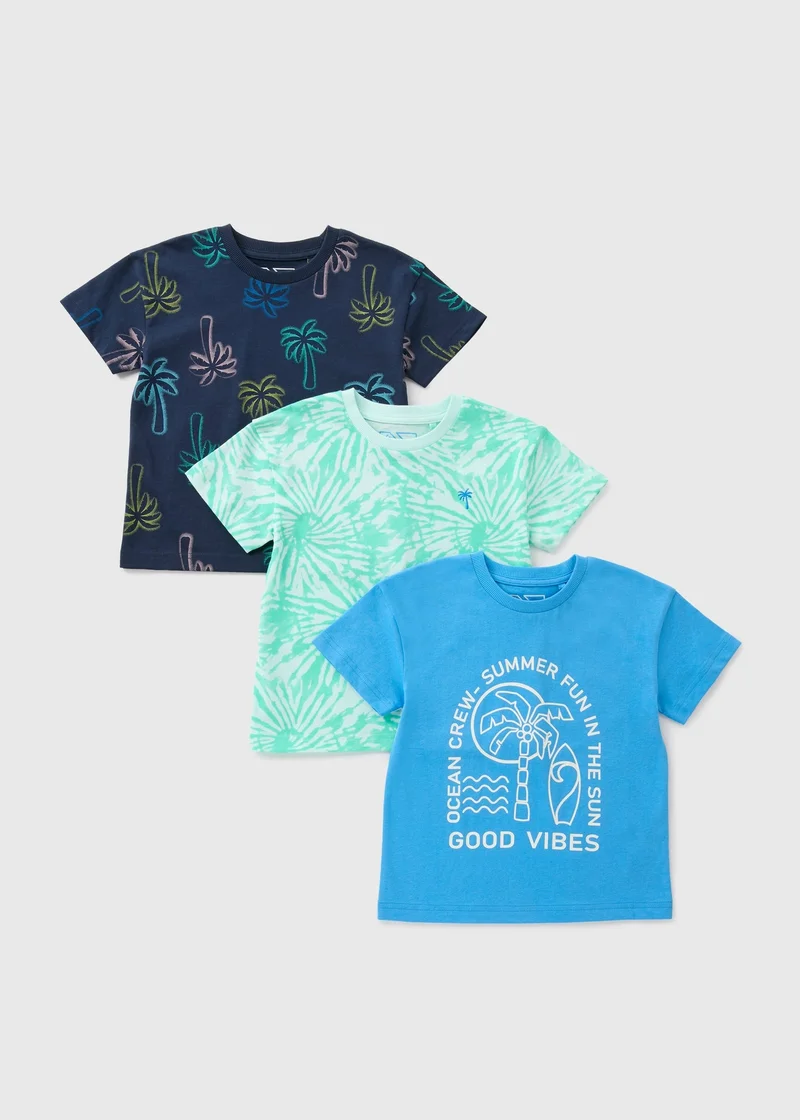 Matalan 3 Pack Boys Blue Palm T-Shirts