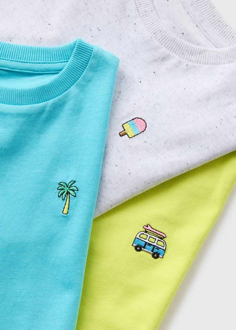 Matalan 3 Pack Boys Blue Palm T-Shirts